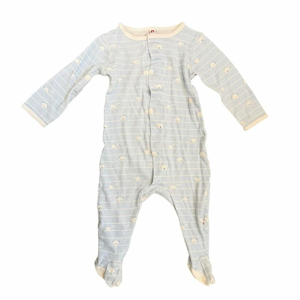 E=MC2 Baby Blue & White Striped Cotton Sleepsuit with Small Bear Prints